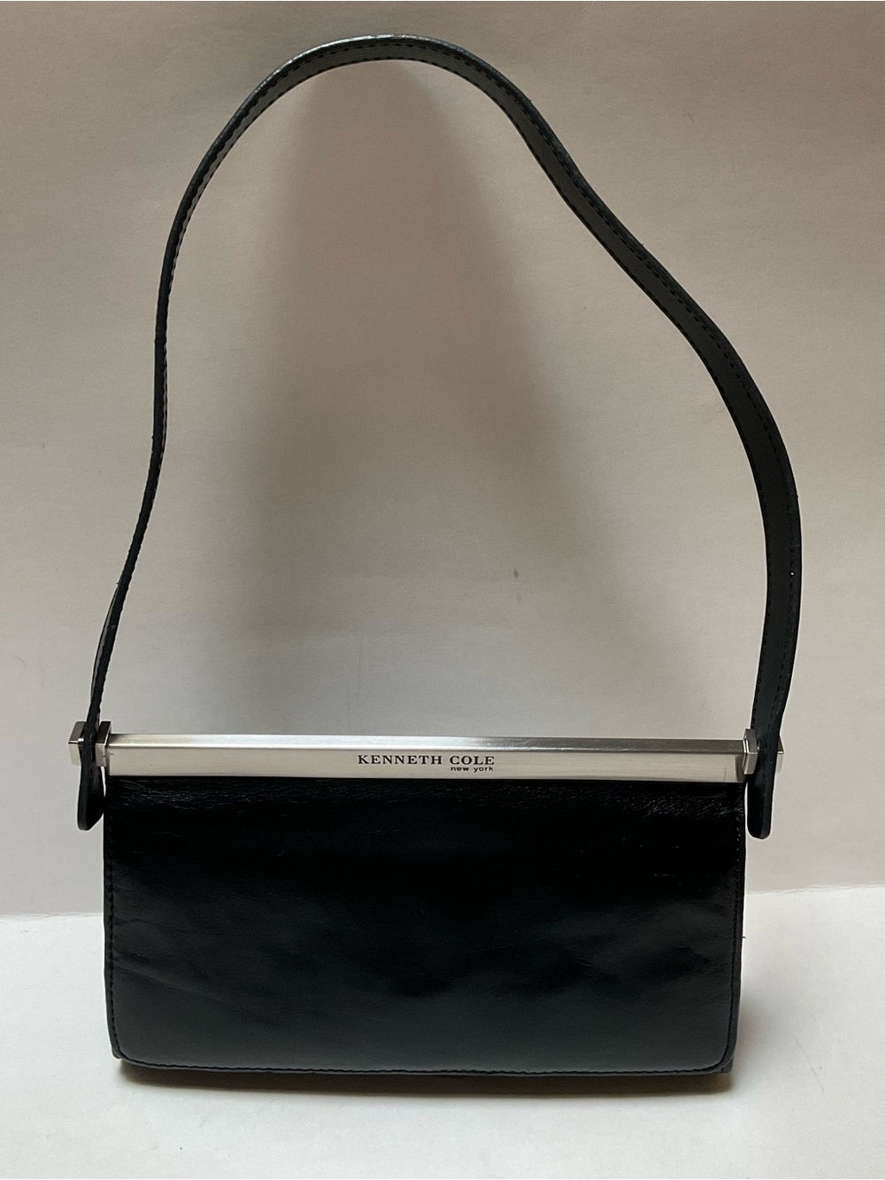 Kenneth Cole Black Mini Flap Shoulder Bag Purse Baguette Top-Frame Shoulder Bag